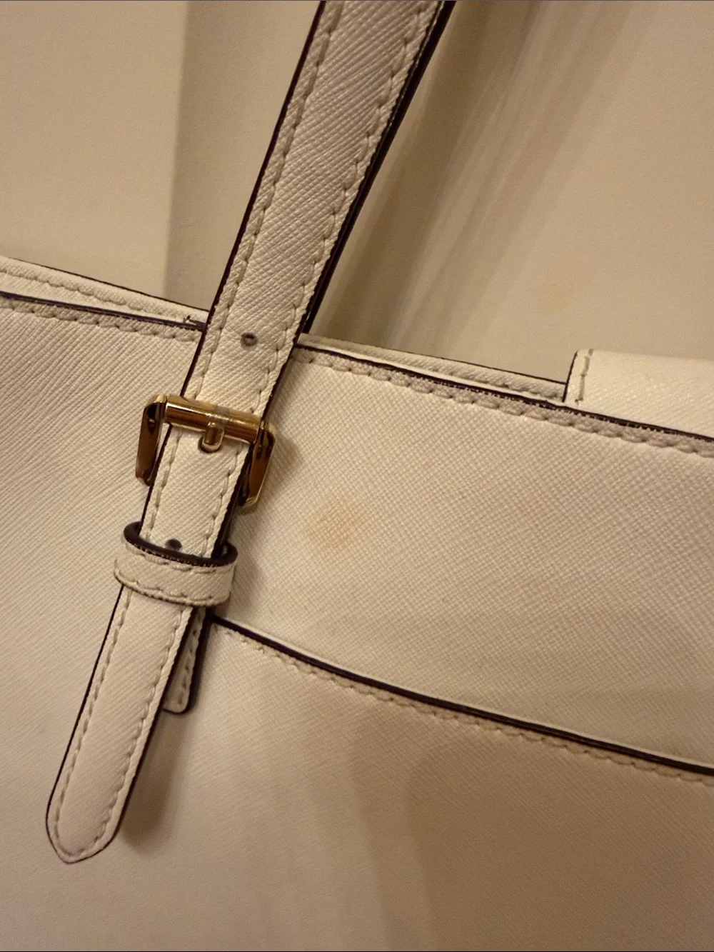 Michael Kors White Leather Tote with Gold MK Emblem